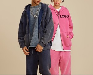 Sudadera con capucha y cremallera con capucha y lavado con ácido desgastado Vintage lavado al por mayor más vendida - Product Image 1