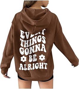 Jersey con eslogan para mujer, ropa con estampado de letras y hombros al descubierto, de manga larga con cordón, informal, con capucha - Product Image 3