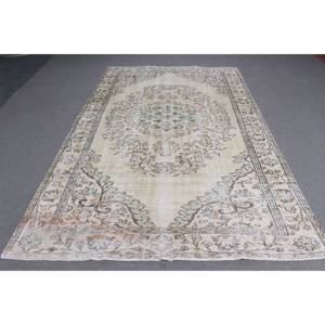 Tapis turc vintage 5,9x9,3 pieds, grand tapis persan en laine blanche - Product Image 1