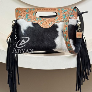 Bolso de hombro con asa de gran capacidad de alta calidad con diseño personalizado al por mayor, bolsos cruzados con flecos de piel de vaca mecanizados a mano - Product Image 1