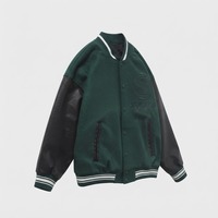Veste de baseball personnalisée verte avec manches en cuir noir pour hommes et femmes, veste bomber Letterman, broderie personnalisée