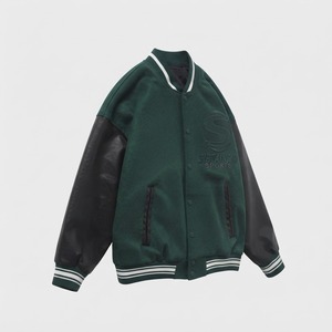 Veste de baseball personnalisée verte avec manches en cuir noir pour hommes et femmes, veste bomber Letterman, broderie personnalisée - Product Image 1