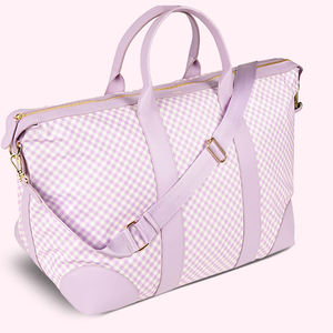 กระเป๋ากีฬาสำหรับผู้หญิงกระเป๋าเดินทางกระเป๋าดัฟเฟิลสำหรับผู้หญิงกระเป๋าไนลอนลายตารางสีม่วงกระเป๋าวันหยุดสุดสัปดาห์ - Product Image 3