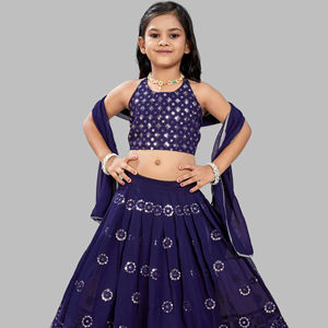 Shoryam - Lehenga Choli de Georgette Azul Marino para Niñas, con Lentejuelas y Dupatta; Ropa Étnica Infantil para Fiestas en Todas las Temporadas - Product Image 1