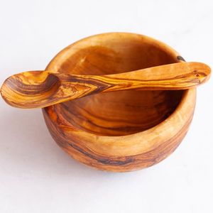 Juego de 2 cuencos de azúcar de madera de teca clásicos de diferentes tamaños hechos a mano para hierbas decorativas de cocina de forma redonda - Product Image 4