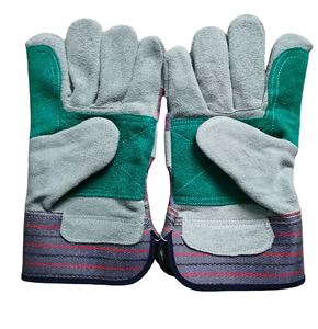 Venta al por mayor de guantes de trabajo de piel de vaca con manga de goma a rayas rojas con refuerzo en la palma para el sitio de la mina - Product Image 1