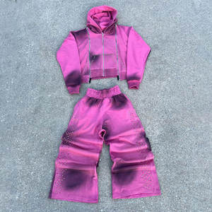 ชุดเสื้อฮู้ดดี้สตรีทแวร์ปักโลโก้คุณภาพสูงและกางเกงขายาวทรงดรอปฟลare สำหรับผู้ชาย - Product Image 5