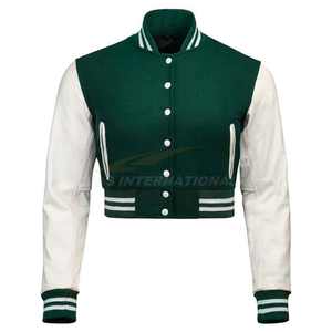 Veste universitaire courte brodée personnalisée pour femmes, vestes en laine et en cuir de qualité supérieure, vente en gros, prix d'usine OEM - Product Image 3