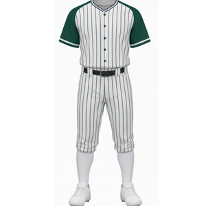 Top Selling Professional Green Raglan Baseball Uniform Set <b>White</b> <b>Body</b> with Vertical Pinstripe and High Performance matching Pant - Product Image 2