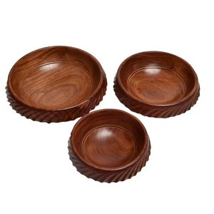 Juego de 3 Servidor de ensalada de frutas frescas Tazón de madera Servidor de palomitas de maíz o sopa Tazón de madera Restaurante Catering Uso Frutero - Product Image 1