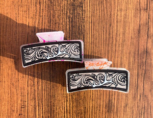 New Arrival Hot Selling Western Stylish Handmade <b>Tooled</b> <b>Engraved</b> Leather Hair Claw Clips Leather Claw Hair Accessories for Women - Product Image 2