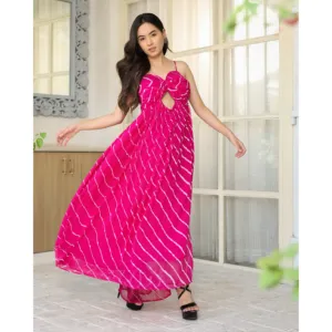 Robe évasée Nancy vintage rose à imprimé Leheriya en pur chiffon léger 4.3 - Product Image 1