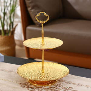 Plateau de service décoratif à 3 niveaux en métal doré de luxe pour desserts, gâteaux, fruits, décoration intérieure, cadeau, hôtel, restaurant, ensemble premium XL - Product Image 5