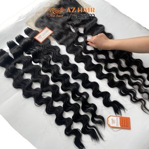 Cabello Vietnamita Virgen de Primera Calidad, Estilo Ondulado Profundo, Color Natural, Pelucas con Frente de Encaje, Precio de Fábrica - Product Image 1
