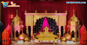 Espléndido tema dorado, decoración de escenario de boda india tradicional para ceremonia de boda del sur de India, configuración de fiesta - Product Image 4