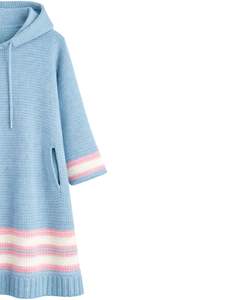 Vestido tipo sudadera de punto azul cielo para mujer con patrón de rayas blancas y rosas, largo, cálido para invierno, informal, holgado, tipo jersey - Product Image 3