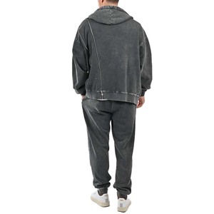 Ropa de calle 100% algodón cremallera hombres invierno ácido lavado chándal conjunto transpirable peso pesado personalizado respetuoso con el medio ambiente diseño personalizado - Product Image 2