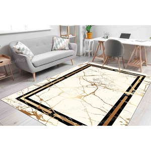 Tapis imprimé marbre doré : tendance, abstrait, moderne, personnalisé, décoration de bureau, tapis doux non tissé - Product Image 4