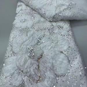 Nouvelle conception de haute qualité maille élégante à la main dentelle française perlée avec tissu à paillettes parfait pour robe de mariée et tenue de soirée - Product Image 4