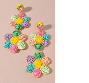 Pendientes de botón circulares con cuentas multicolor y bordado, centro plateado con estrella, de moda, clásicos para fiesta, con perlas de imitación MD - Product Image 2