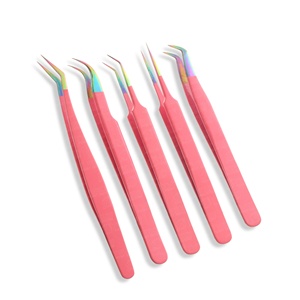 Pinzas de extensión de pestañas de acero inoxidable profesional de alta calidad, punta de Color rosa, herramienta de injerto múltiple - Product Image 2