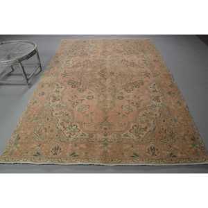 6.2x9.4 ft Rug, Turkish Vintage Rug, <b>Brown</b> Blue Abstract <b>Wool</b> Rug - Product Image 1