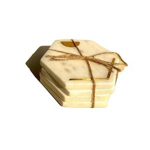 Dessous de verre de table à café en marbre blanc incrusté d'or support absorbant pierre ABS pierre matériel élégant tapis à motifs tampons - Product Image 1