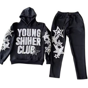 Survêtement personnalisé 2 pièces 400 GSM sweat à capuche imprimé en coton molleton vintage lourd et ensemble de jogging unisexe pour les amoureux de la mode - Product Image 4