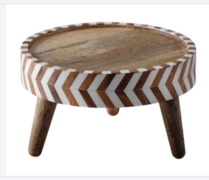 Soporte de pedestal de madera redondo rústico para bandeja de pastel de fiesta interior, exhibición decorativa para servir postres para mostrador de cocina - Product Image 6