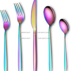 Ensemble de couverts arc-en-ciel ensemble de vaisselle en acier inoxydable coloré ensemble de vaisselle de couleur pour 4 pour la fête - Product Image 3