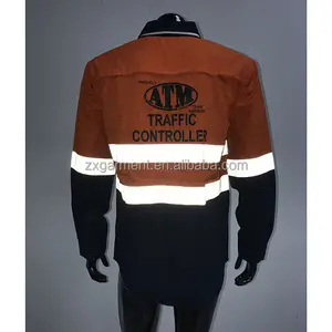 Toptan özel yangın koruma % 100% pamuk FR matkap 2 tonlu kireç-donanma güvenlik turuncu gömlek