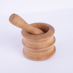 Juego de Mortero y Pilón de Madera de Haya Texturizada, Molinillo de Especias de Madera Natural Sólida, Triturador de Ajo, Herramienta de Cocina Profesional Ecológica - Product Image 2
