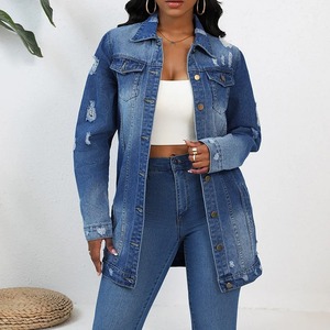 Premium 100% coton respirant femme veste nouveau élégant en détresse Denim veste décontracté lavé à capuche jean veste - Product Image 6