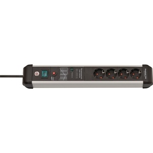 Premium-Protect-Line 16A 230V Black/Silver Power Strip with 4 <b>Sockets</b> - Product Image 1