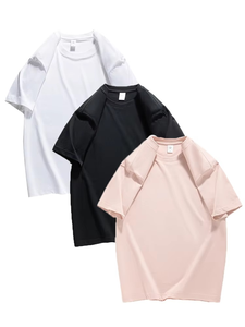 เสื้อยืดแขนสั้นของผู้หญิง3ชิ้นผ้าฝ้าย100% เสื้อยืดโอเวอร์ไซส์ฤดูร้อนกำหนดสีได้เองใส่ได้ทั้งชายและหญิงลำลองพอดีตัวระบายอากาศได้ดีผ้าทอลายทแยง - Product Image 6