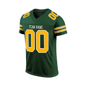 Custom Sublimated American Football Jersey Men's Green Yellow Mesh V-Neck Breathable Short Sleeve Team <b>Name</b> 00 Uniform - Product Image 2