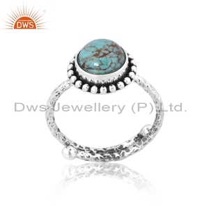 Anillo de Plata de Ley 925 con Turquesa Natural de Kingman Oxidada, Joyería de Piedras Preciosas Naturales, Fabricante de Joyería - Product Image 1