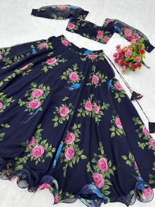 Vente chaude Designer Indien Organza Soie Lehenga Choli Dupatta Ready-Made Impression Numérique Travail De Noce Porter Tenue Adultes - Product Image 3