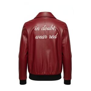 Veste d'hiver pour homme en cuir véritable de qualité supérieure, vert foncé, coupe ajustée, style bomber, col mandarin, logo sur le devant, respirante - Product Image 5