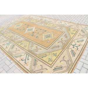 Alfombra Vintage de 8.4x12.5 pies, Alfombra Turca Extra Grande, Alfombra Ikat Amarillo Verde - Product Image 4