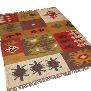 พรมปอกระเจาขนสัตว์สไตล์วินเทจทำด้วยมือมีลวดลายเรขาคณิตดีไซน์ปักหลากสีสำหรับบ้านโรงแรมสวนสำหรับพื้นที่ห้อง - Product Image 1