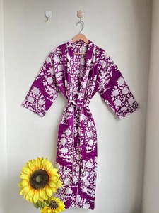 Algodón puro estampado a mano casa bata verano Kimono Floral playa vestido Oriental Festival hermoso Albornoz bloque estampado Kimono regalo - Product Image 6