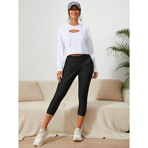 2025 New Arrival Custom Logo Women Cotton Fleece <b>Yoga</b> <b>Sweatshirt</b> Workout Sports Cropped <b>Sweatshirt</b> Set for Women - Product Image 3