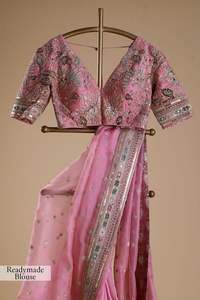 Hermosa fabricación india Faux Gorgette Sari hilo con secuencia de trabajo borde Material de lino fiesta precio al por mayor adecuado - Product Image 4