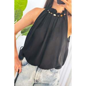 Blouses noires en gros avec col perlé et design ballon - Jaune - Product Image 4