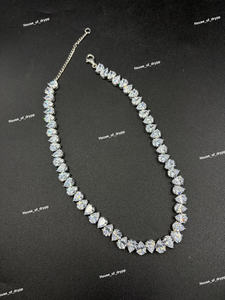 สร้อยคอเทนนิสทรงลูกแพร์คลาสสิก ประดับเพชรโมอิสซาไนต์ สีเงิน หรูหรา สร้อยคอชอคเกอร์สำหรับเจ้าสาว เครื่องประดับโดดเด่น - Product Image 3