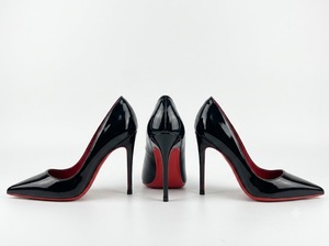 Scarpe con Tacco Alto a Stiletto in Pelle Verniciata Nera per <span class=keywords><strong>Donna</strong></span>, Punta Affusolata, Suola Rossa, Slip-on, per Feste e Matrimoni, Produzione Personalizzata ODM - Product Image 3