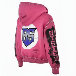 เสื้อมีฮู้ดมีซิปมีซิปผ้าคอตตอนลายพิมพ์โลโก้ DTG และสตั๊ดดีไซน์แบบธรรมดา370หนัก - Product Image 3