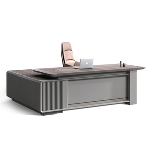 Grand bureau de direction en forme de I, mobilier de bureau modulaire en panneaux de bois, table de direction extensible de luxe, bureau commercial robuste - Product Image 2