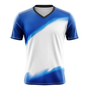 Camiseta de fútbol de poliéster 100% personalizable, manga corta, cuello redondo, secado rápido, servicio OEM para nombre de jugador, conjuntos de logotipo frontal - Product Image 3